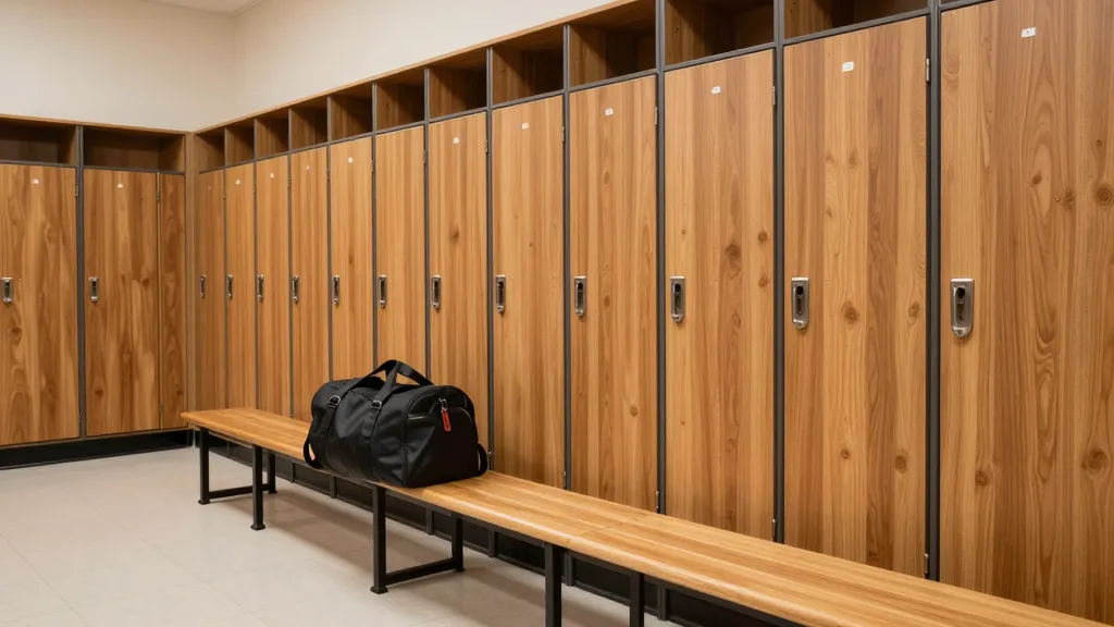 Moisture-resistant fitness center locker room cabinet construction details
