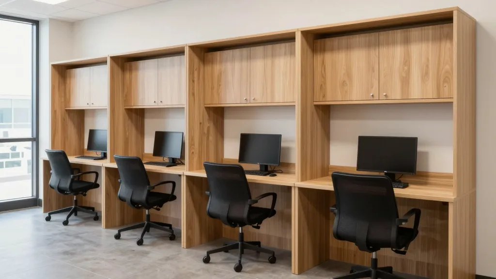Real estate office reception desk and storage millwork details
