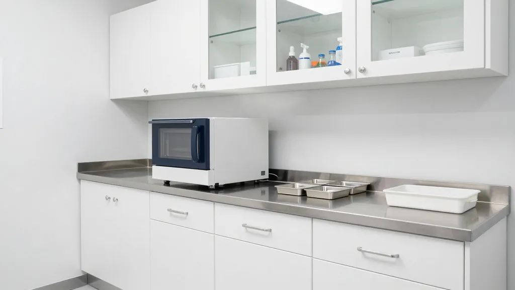 Custom dental operatory cabinet details and surfaces