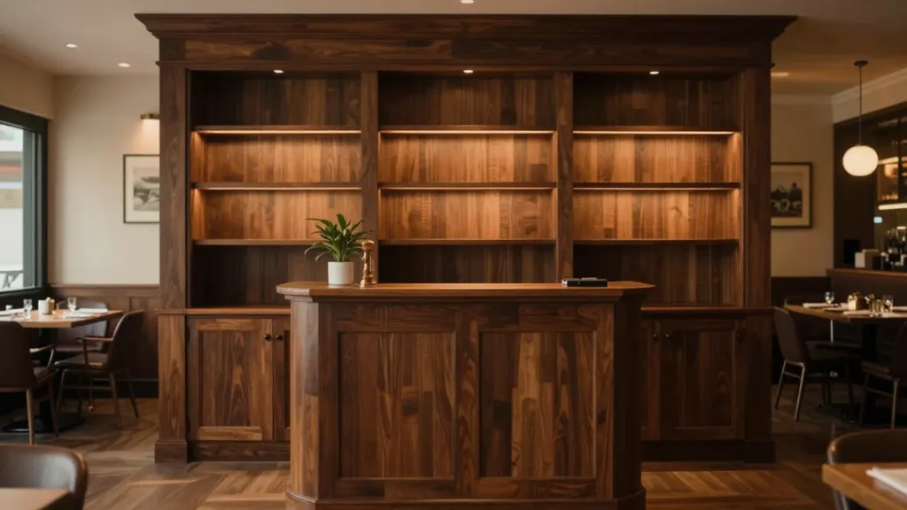 Commercial-grade restaurant cabinet construction and bar millwork details