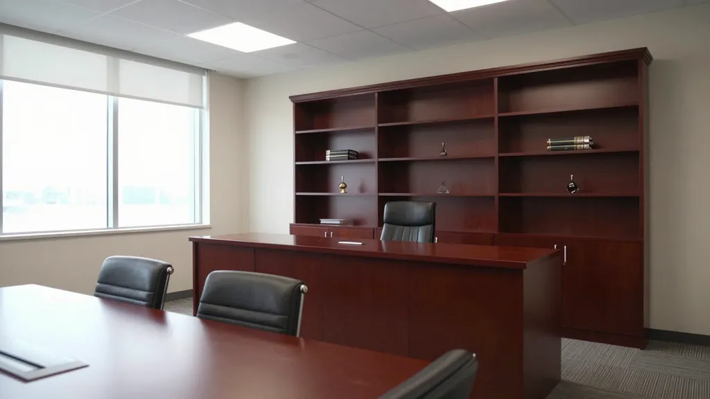 Custom law firm built-in bookshelf and millwork details