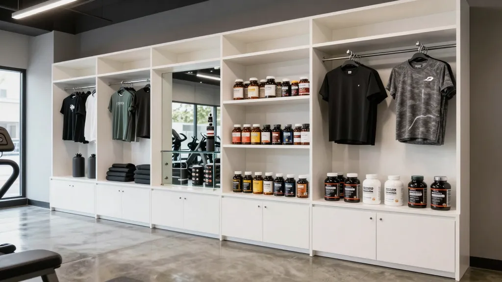 Completed fitness center reception desk and locker room vanity in Decatur, AL