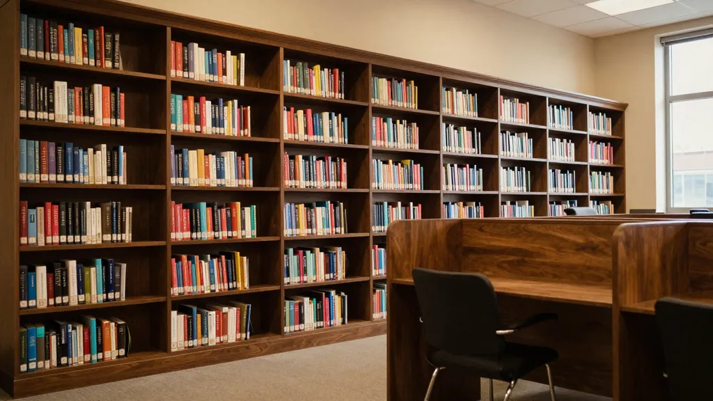 Completed school classroom storage cabinet and library shelving installation in Decatur, AL