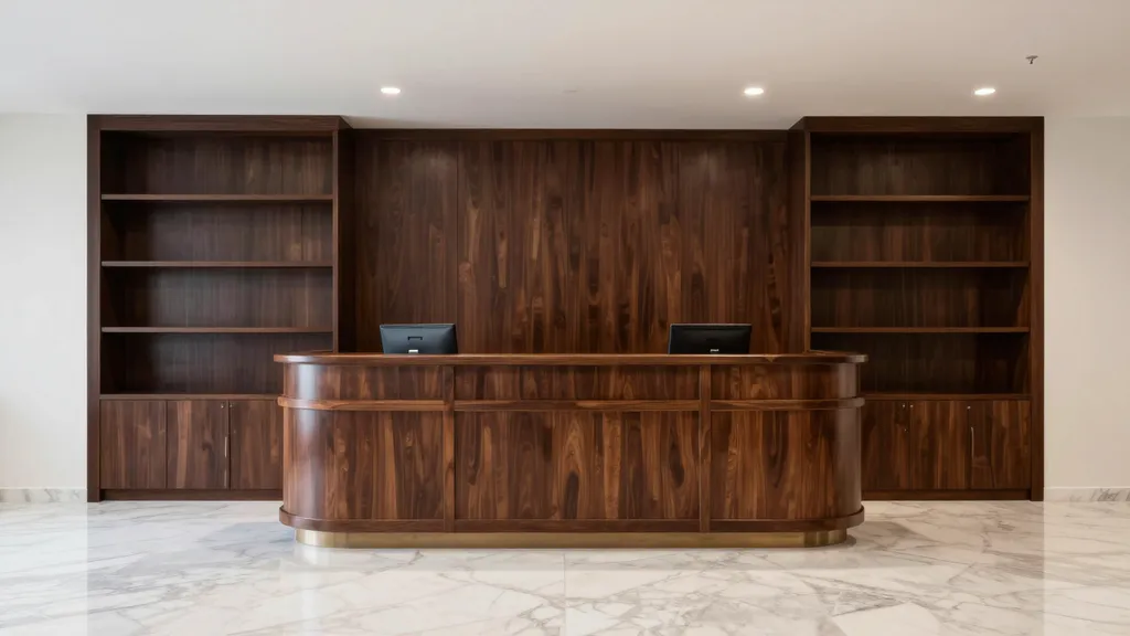 Completed law firm reception desk and built-in millwork in Decatur, AL